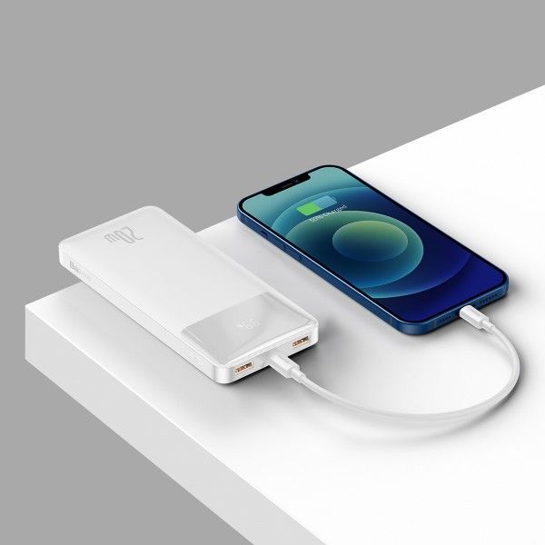 Baseus 10000 mAh 20W 3A Bipow Digital Display Швидка зарядка QC3.0+PD3.0 2USB Type-C White
