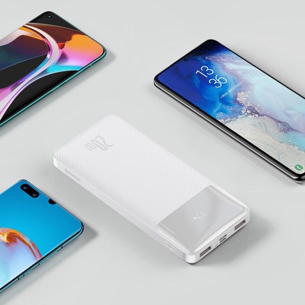 Baseus 10000 mAh 20W 3A Bipow Digital Display Швидка зарядка QC3.0+PD3.0 2USB Type-C White