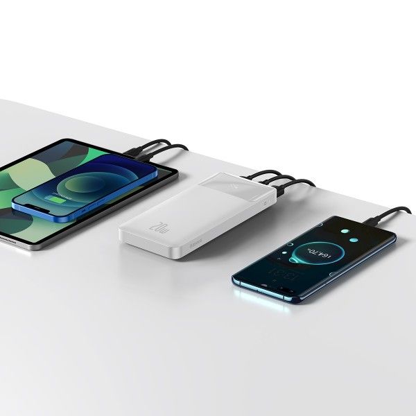 Baseus 10000 mAh 20W 3A Bipow Digital Display Швидка зарядка QC3.0+PD3.0 2USB Type-C White