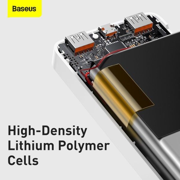 Baseus 10000 mAh 20W 3A Bipow Digital Display Швидка зарядка QC3.0+PD3.0 2USB Type-C White