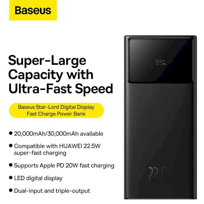 Baseus Star-Lord Digital Display Fast Charge 22.5W 20000 mAh Black PPXJ060001