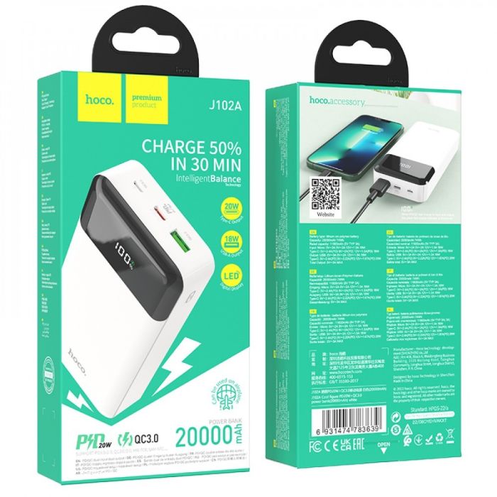 Hoco J102A Cool figure 20000 mAh 20W білий