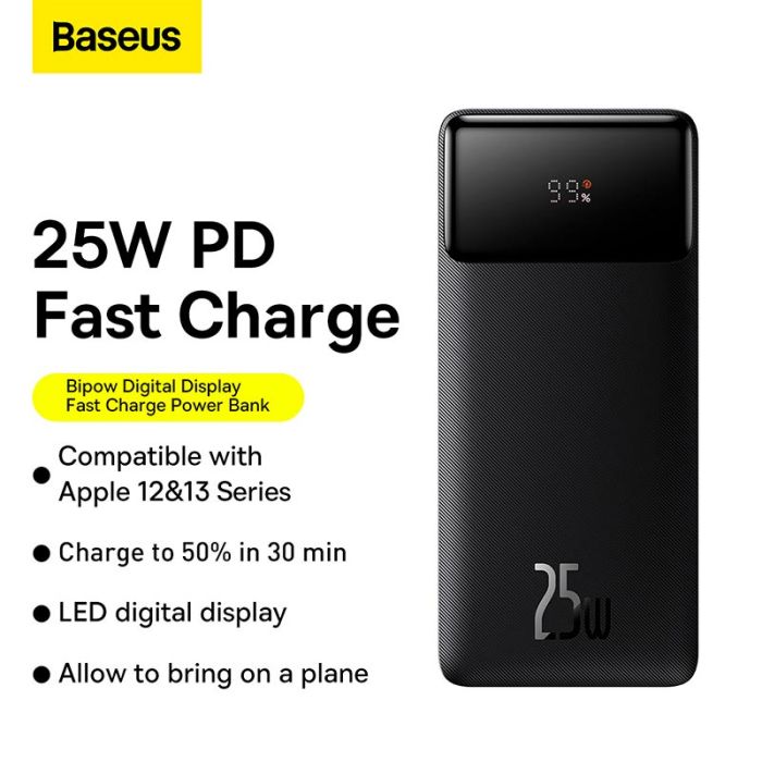Baseus PPBD020301 Bipow Digital Display 25W 20000 mAh 2xUSB/Type-C чорний