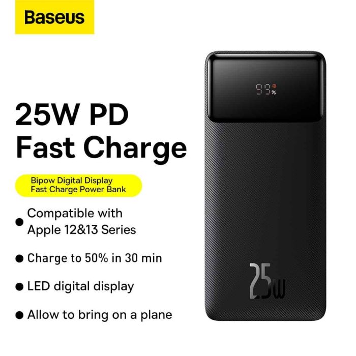 Baseus Bipow Digital Display 20000 mAh 25W швидка зарядка чорний (PPBD020301)