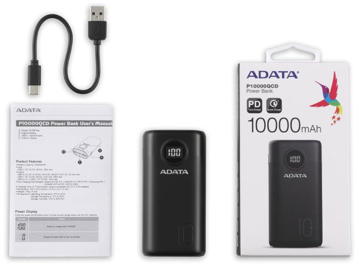 ADATA P10000QCD 10000 mAh Black (AP10000QCD-DGT-CBK)