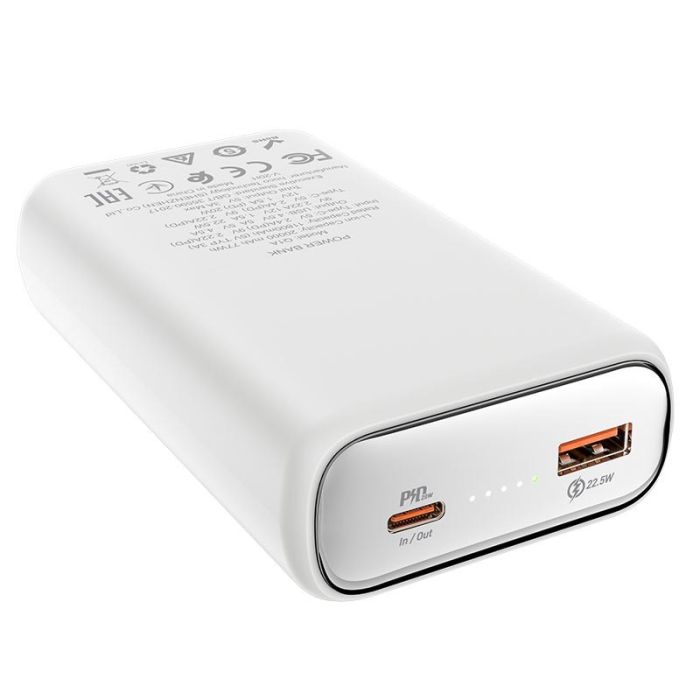 Hoco Q1A з Led зарядкою (PD 22.5W, 10000 mAh 1USB/1Type-C, 5V, 77Wh 3А, зі швидкою зарядкою) - Білий