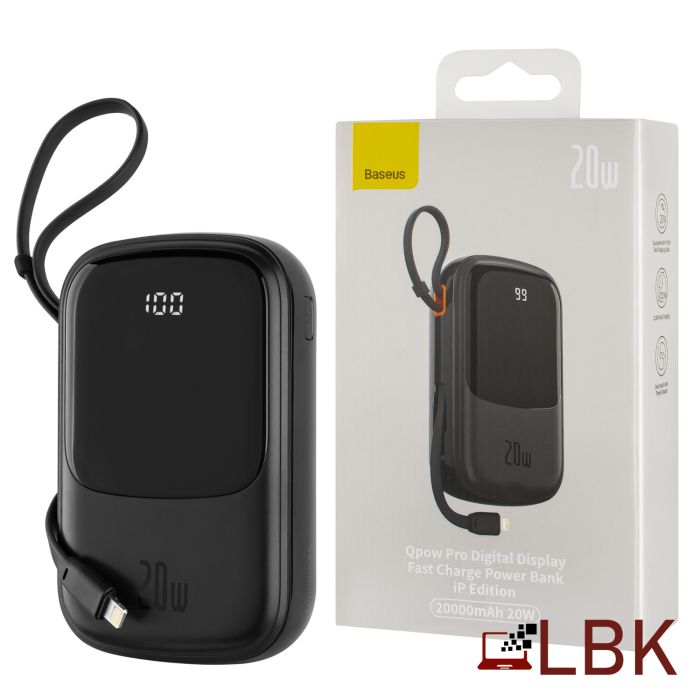 Baseus Qpow Pro Digital Display Fast Charge 20000 mAh 20W iP Edition White (Type-C 3A 0.3m Black) (PPQD060201) (2239547)