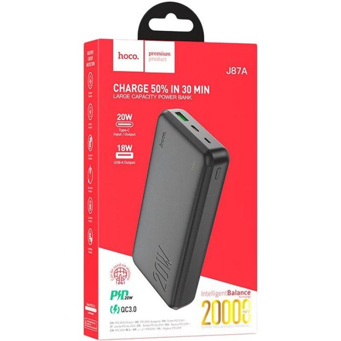 Hoco J87A PD20W+QC3.0 (22.5W) 20000 mAh портативная Black