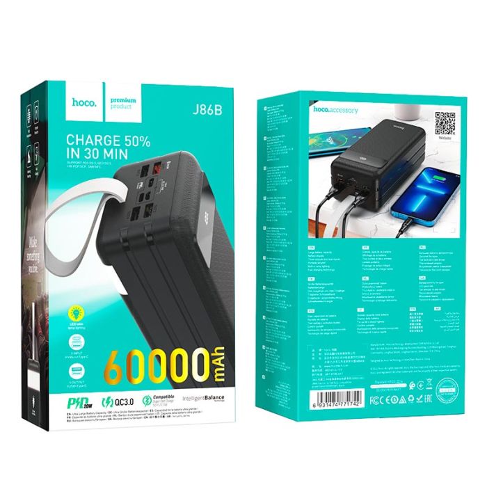 Hoco Electric fully J86B 60000 mAh | 4USB/Lightning/Type-C, PD/QC, 20W/5A black