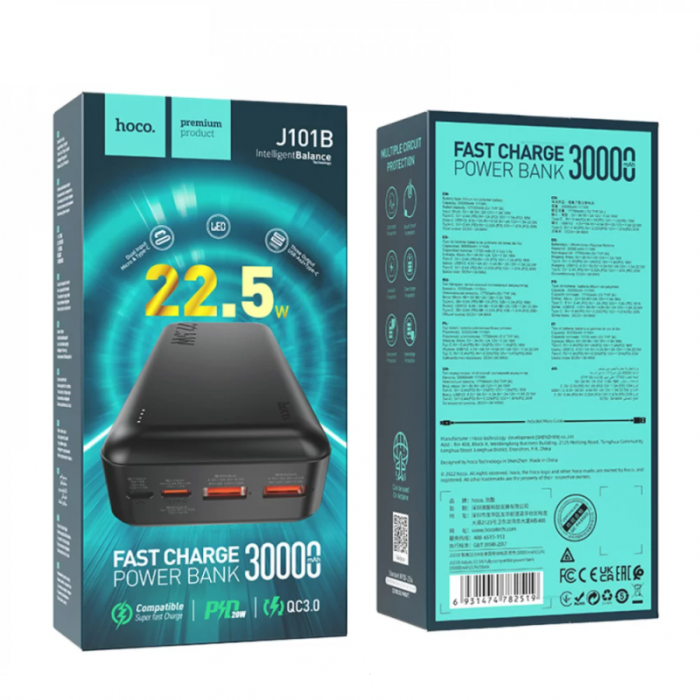 Hoco J101B Astute Hoco 22.5W 30000 mAh PD 22,2W QC3.0 Швидка зарядка (IM50098)