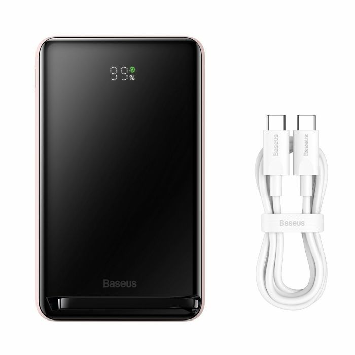 Baseus Magnetic Bracket Wireless Fast Charge 10000 mAh 20W + Кабель Type-C - Type-C 60W 3A Швидка зарядка QC3.0+PD3.0 (PPCX000004) Pink