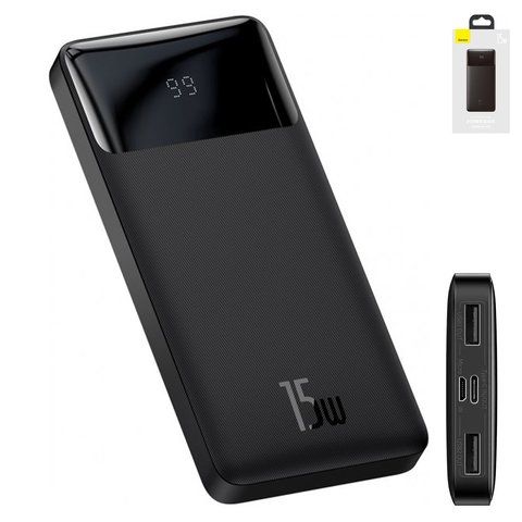 Baseus PPDML-I Bipow 15W 10000 mAh Out: 2USB + QC3.0 Type-C: 5V/3A Max 15W / In: Micro 5В/2А (10W), Type-C 5В/3А (15W) з Дисплеєм, Black