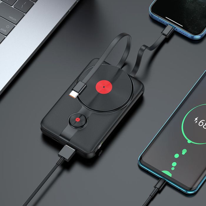 Hoco J92 MagSafe Wireless Charger (10000 mAh / Out: USB 22.5W, Cable-Type-C 20W, Cable-Lightning / In: Type-C, Cable-Type-C 18w) з Дисплеєм, чорний
