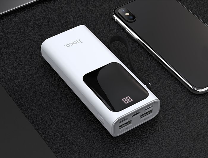 Hoco J41 Treasure Mobile (10000 mAh / Out: 2USB 5V/2A / In: Type-C, Lightning, micro-USB 5V/2A ) з LED індикатором, білий