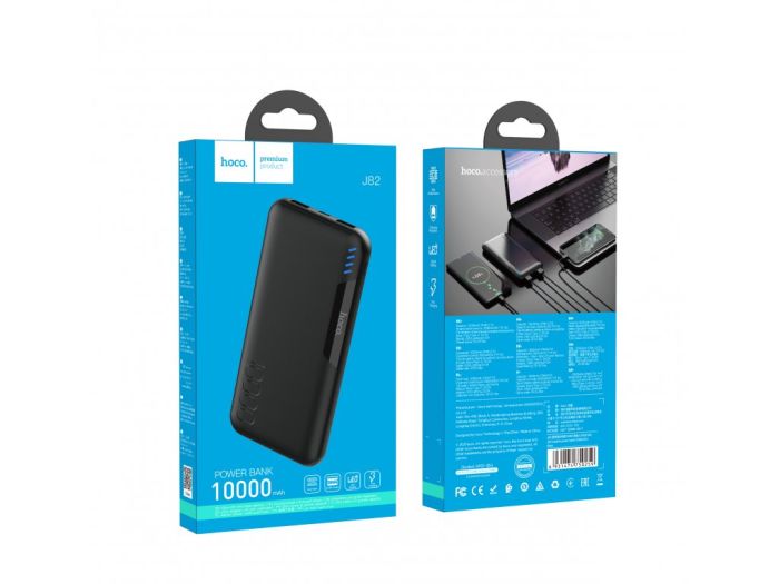 Hoco J82 Easylink (10000 mAh / Out: 2USB 5V/2A / In: Type-C, micro-USB 5V/2A ) з LED індикатором, чорний
