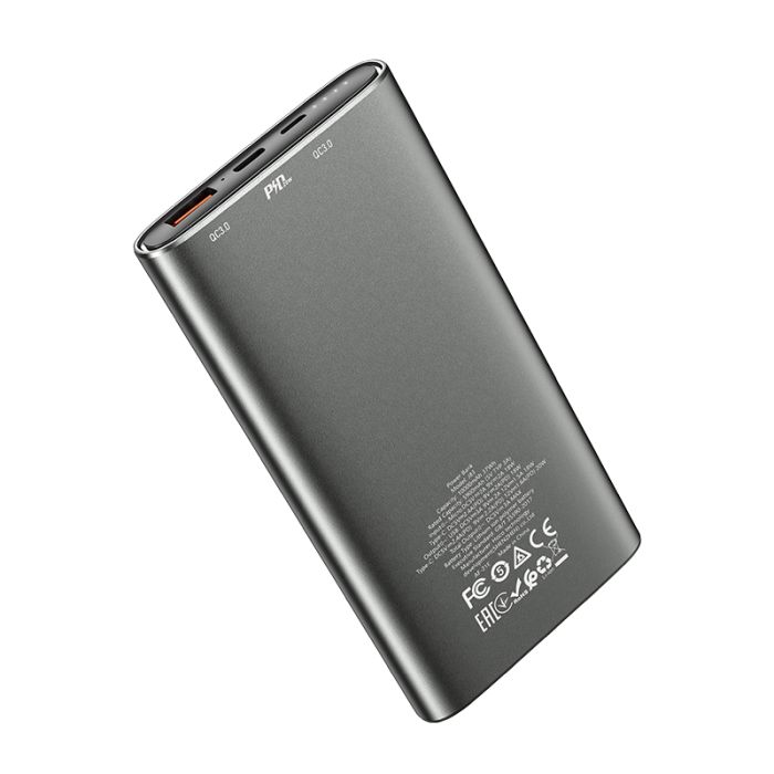 Hoco J83 (10000 mAh зі швидкою зарядкою 20W PD Type-C, 18W QC3.0 USB / Вхід: 18W Type-C, micro-USB) з LED індикатором, метал, чорний
