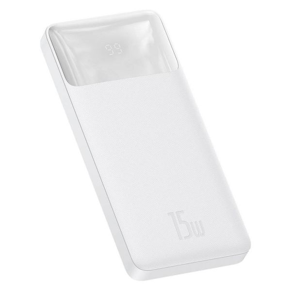 Baseus PPDML-I Bipow 15W 10000 mAh Out: 2USB + QC3.0 Type-C: 5V/3A Max 15W / In: Micro 5В/2А (10W), Type-C 5В/3А (15W) з Дисплеєм, White