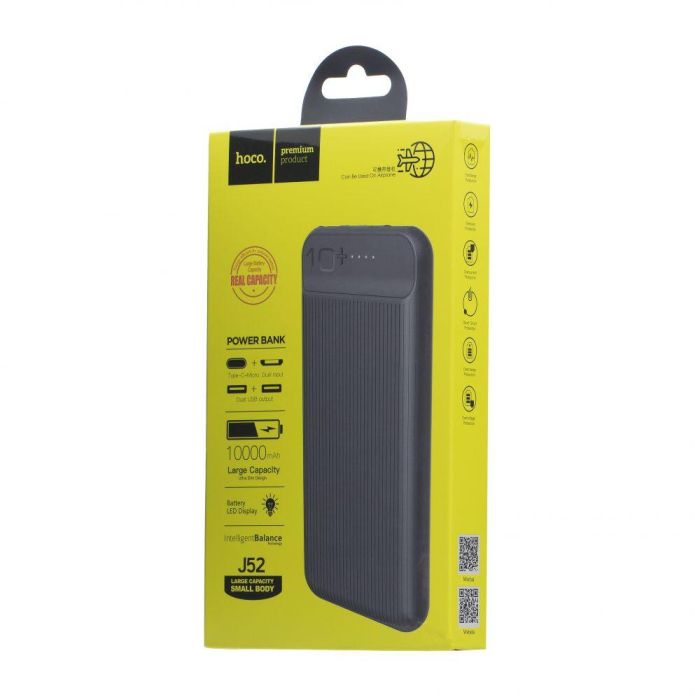 Hoco J52 New joy (10000 mAh / Out: 2USB 5V/2A / In: Type-C, micro-USB 5V/2A ) з LED індикатором, чорний