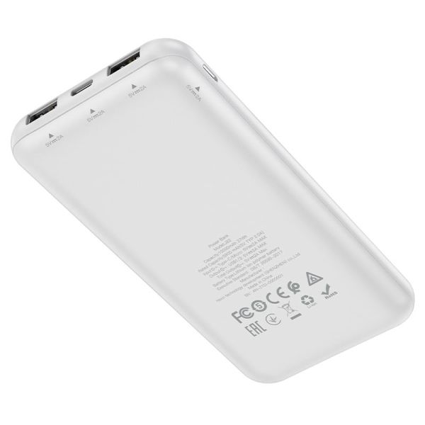 Повербанк Hoco J82 Easylink (10000 mAh / Out: 2USB 5V/2A / In: Type-C, micro-USB 5V/2A ) з LED індикатором, білий