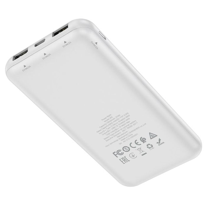 Hoco J82 Easylink (10000 mAh / Out: 2USB 5V/2A / In: Type-C, micro-USB 5V/2A ) з LED індикатором, білий