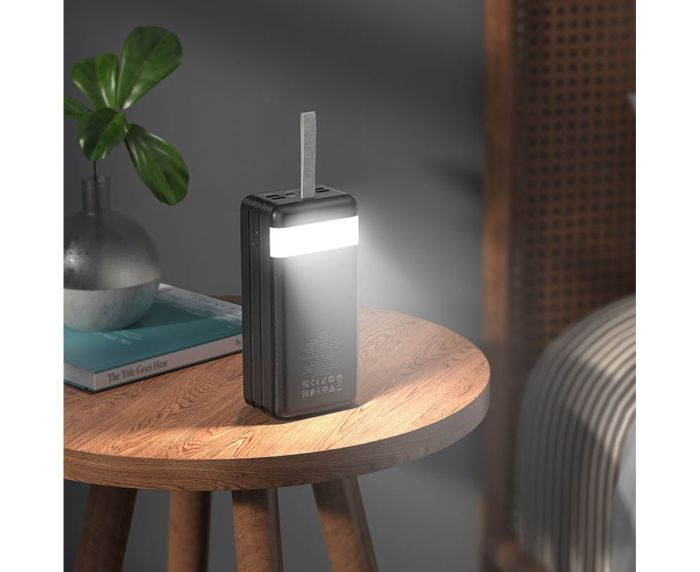Hoco J86B (60000 mAh / Out: 4xUSB-A 22.5W QC3.0,Type-C PD 20W / In: Lightning, micro-USB, Type-C 18W ) з LED Дисплеєм і ліхтариком, чорний
