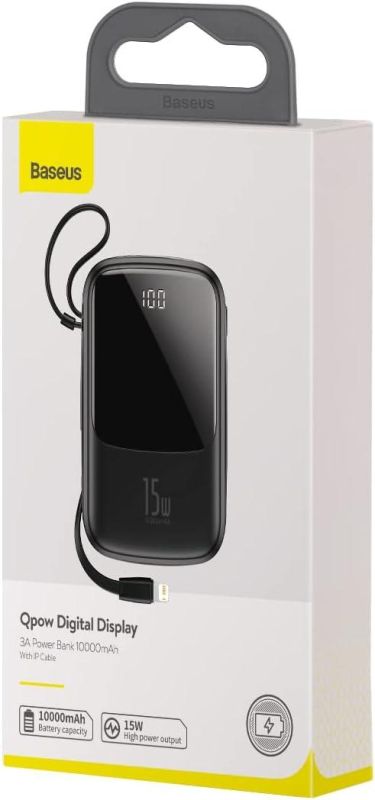 Baseus Q pow Digital Display 3A 10000 mAh з IP-кабелем Black (PPQD-B01)