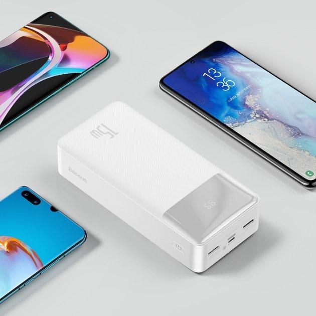 Baseus Bipow Digital Display 30000 mAh 15 W 3 A 2 USB + Type-C Білий