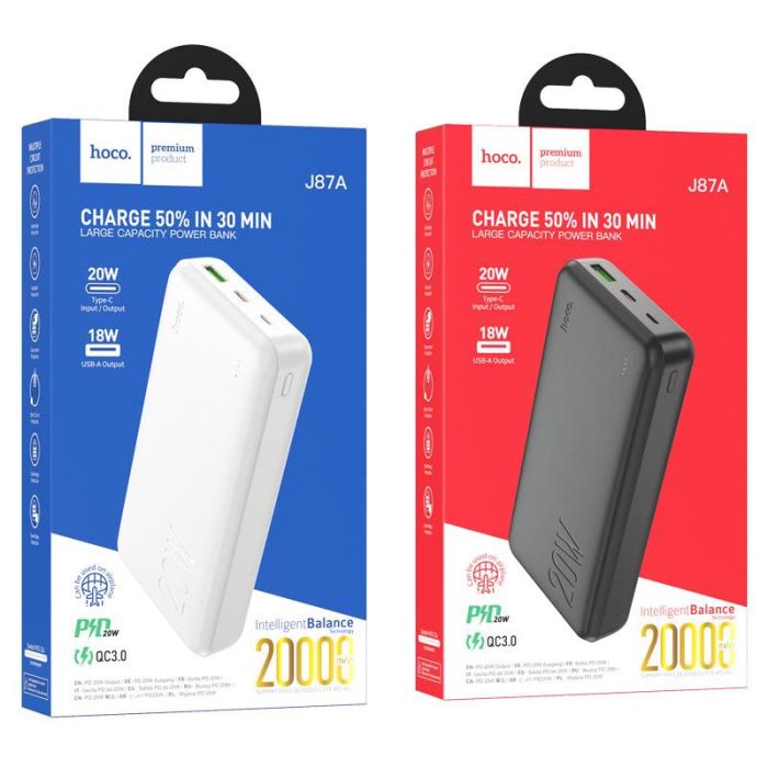 Hoco J87A 20000 mAh Tacker PD20W+QC3.0 Black