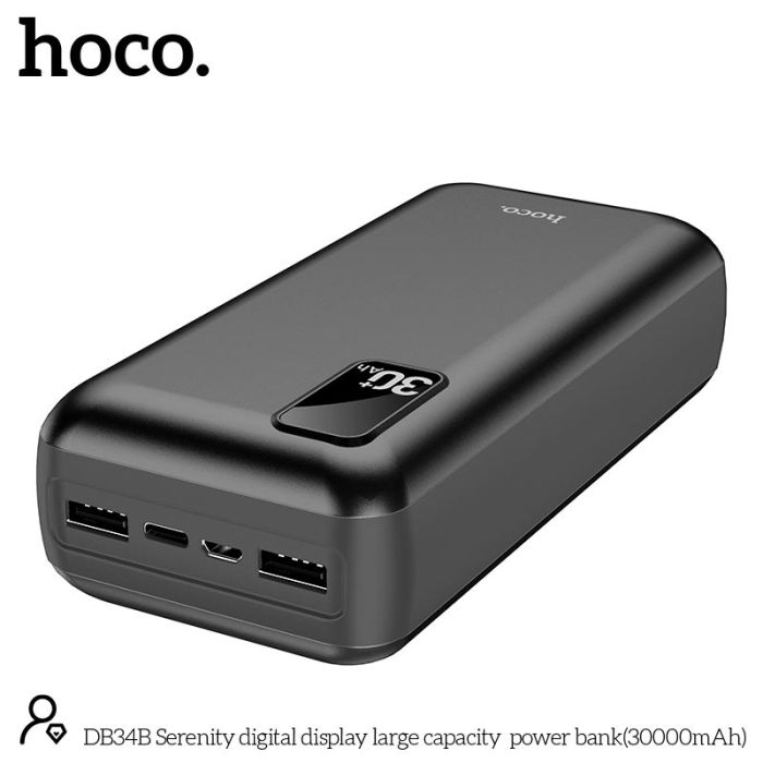 Hoco Serenity digital display large capacity DB34B 30000 mAh |2USB/Type-C, 2A| black