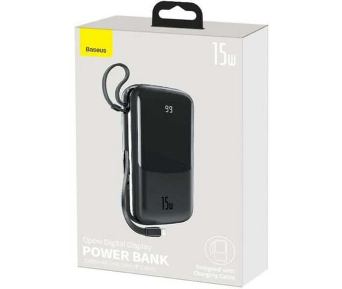 Baseus Qpow Digital Display 20000 mAh 15W Black (With IP Cable) Black