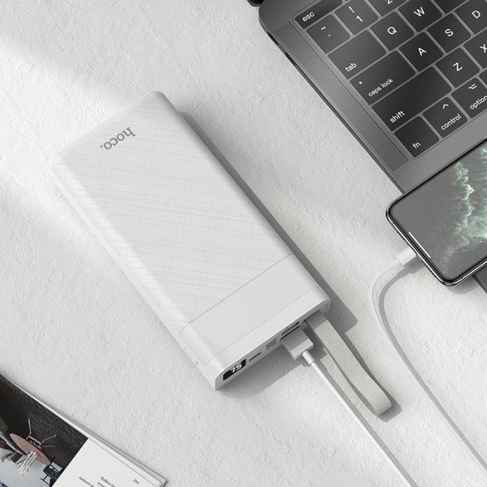 Hoco 30000 mAh з ліхтарикомPowerful desk lamp (2USB/Type-C/Lightning, 2A). White