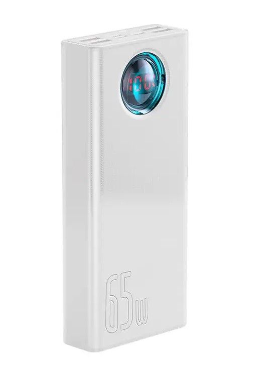 Повербанк (УМБ) Baseus Amblight Digital Display Quick Charge (PPLG-A02), 30000 mAh, 65W, (у комплекті - кабель Type-C - Type-C), White