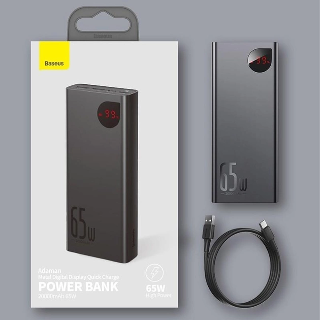 Baseus Adaman 20000 mAh 65 W 3A Metal Digital Display зарядний пристрій