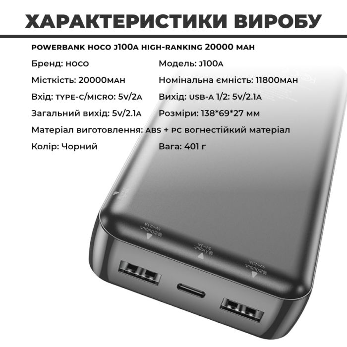 Hoco J100A 20000 mAh (33340)