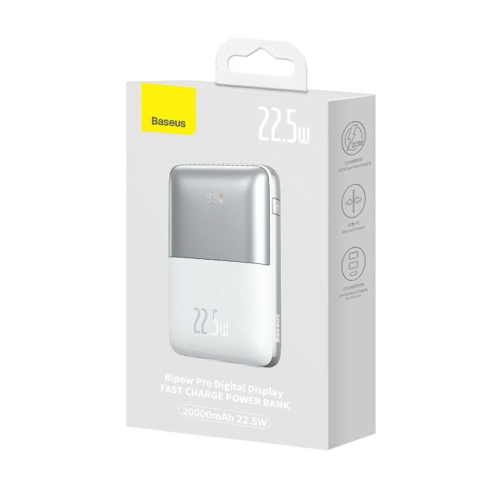 Baseus 20000 mAhBipow Pro Digital Display (2USB/Type-C, QC/PD, 22.5W). White