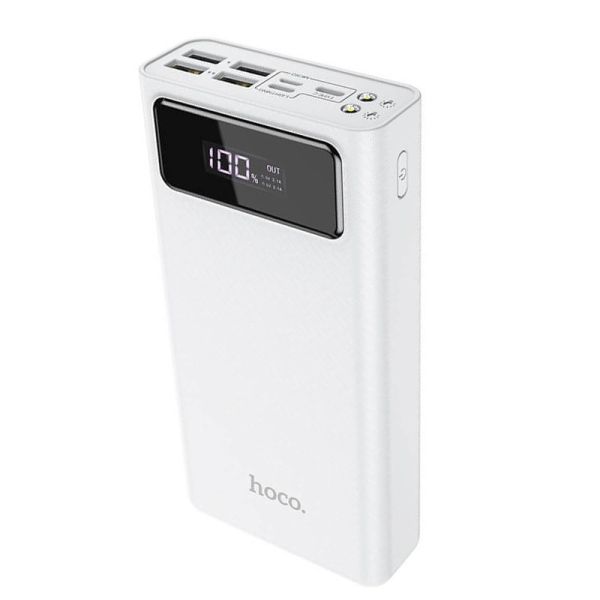 Зовнішній акумулятор повербанк Power bank Hoco J65 30000mAh |4USB/Type-C/Micro, Ліхтарик| White