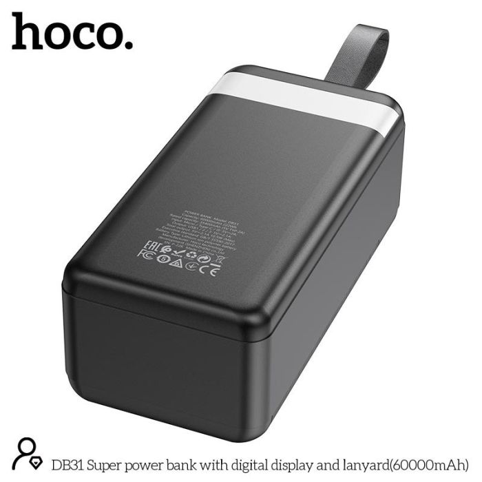 Hoco DB31 60000 mAh |3USB/Type-C/Micro, Ліхтарик| Black