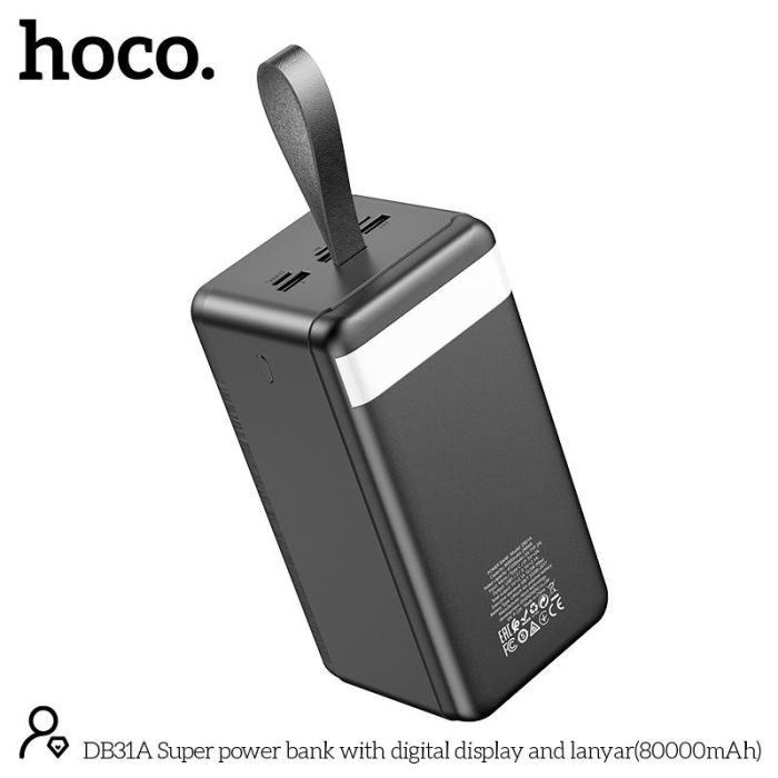 Hoco DB31A 80000 mAh |3USB/Type-C/Micro, Ліхтарик| Black