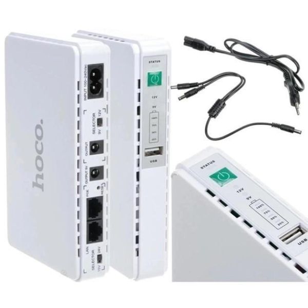 Повербанк універсальний UPS Hoco для роутера, модему DB25 (УПС, ДБЖ, 8800mAh, LED індикатори, USB, DC 9-12V ) - Білий