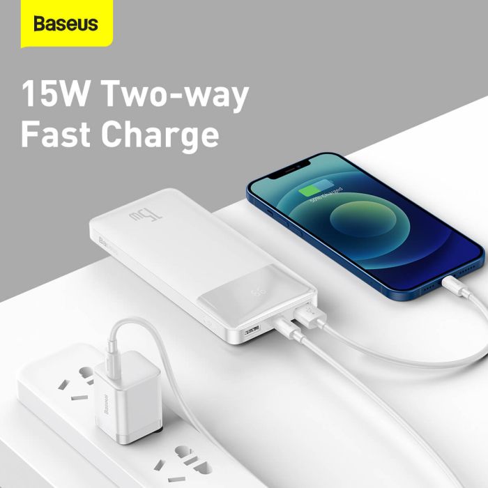 Baseus Bipow Digital Display 10000 mAh |2USB/1Type-C, 3A/15W, QC| (PPDML-I02) біла