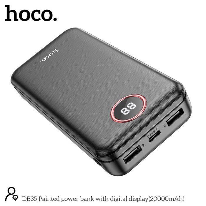 Hoco Painted with digital display DB35 20000 mAh |2USB/Type-C, 2.1A| чорна
