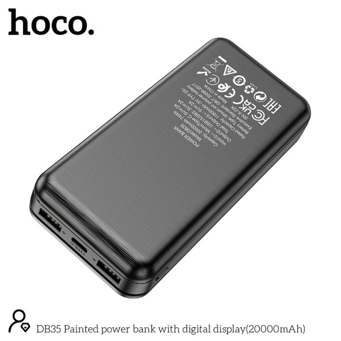 Hoco Painted with digital display DB35 20000 mAh |2USB/Type-C, 2.1A| чорна