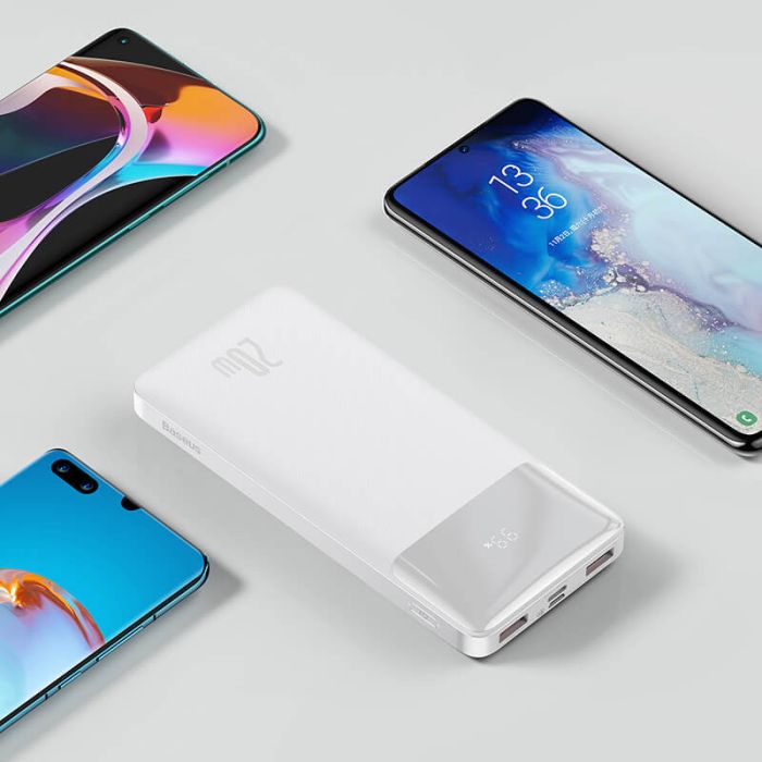 Baseus Bipow Digital Display 10000 mAh |2USB/1Type-C, PD/QC, 20W, 3A| (PPDML-L02) біла