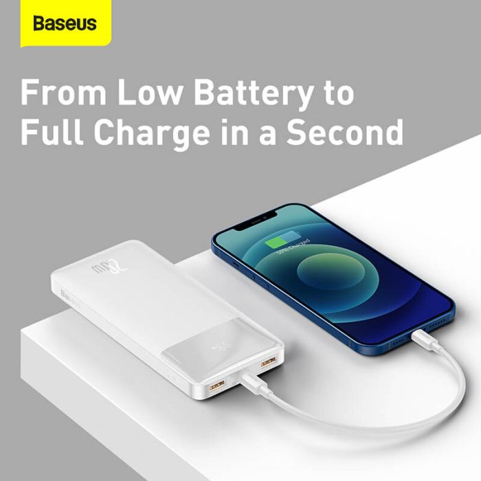 Baseus Bipow Digital Display 10000 mAh |2USB/1Type-C, PD/QC, 20W, 3A| (PPDML-L02) біла