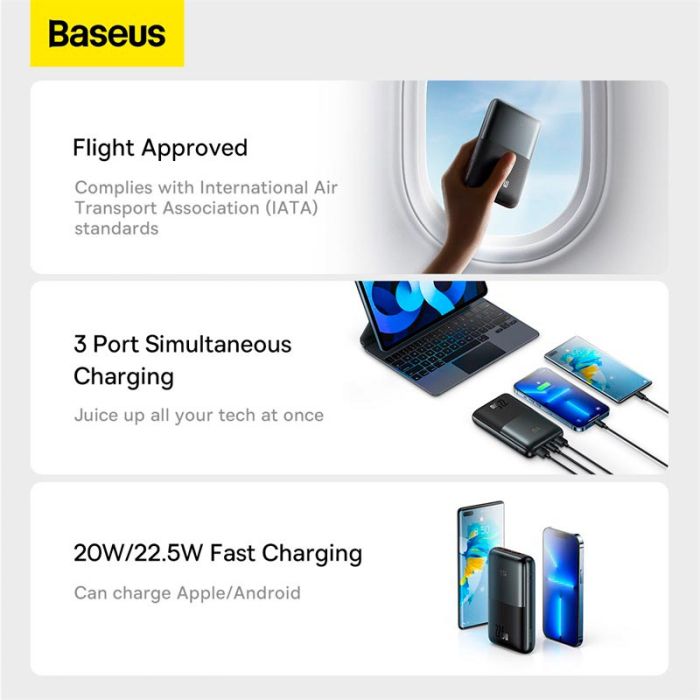 Baseus Bipow Pro Digital Display Fast Charge 20000 mAh |2USB/1Type-C, 20W/3A, PD/QC| (PPBD040301) чорна
