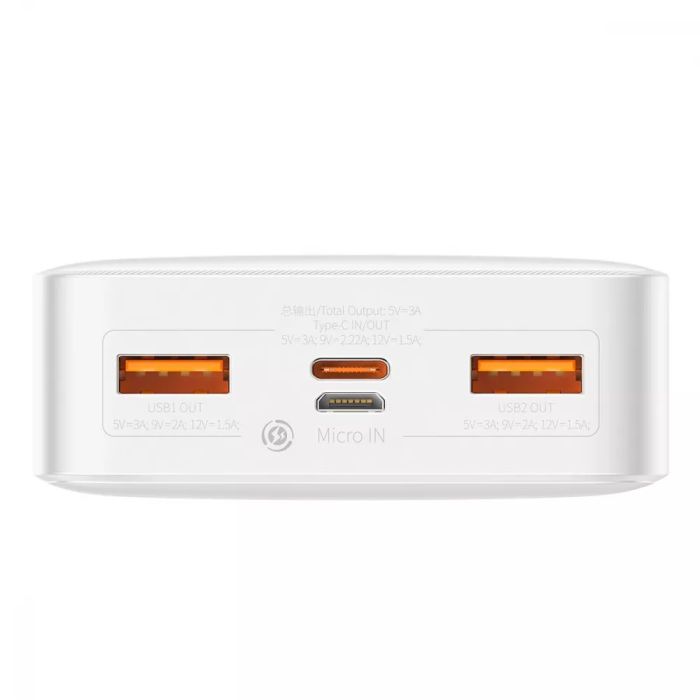 Baseus Bipow Digital Display 20000 mAh 20W 3А (2USB+Type-C) QC3.0+PD3.0, білий