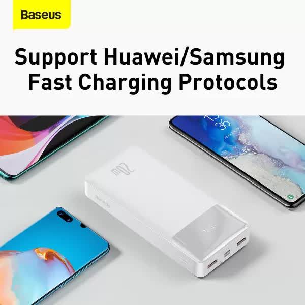 Baseus Bipow Digital Display 20000 mAh 20W 3А (2USB+Type-C) QC3.0+PD3.0, білий