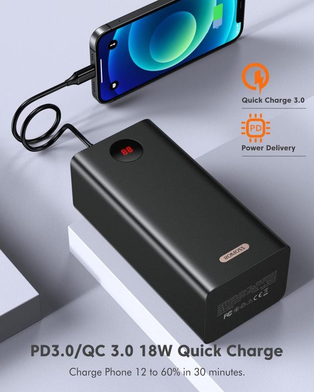 Зовнішній акумулятор Power Bank Romoss PEA60 60000mAh (3USB+Type-C) зі швидкою зарядкою 22.5W