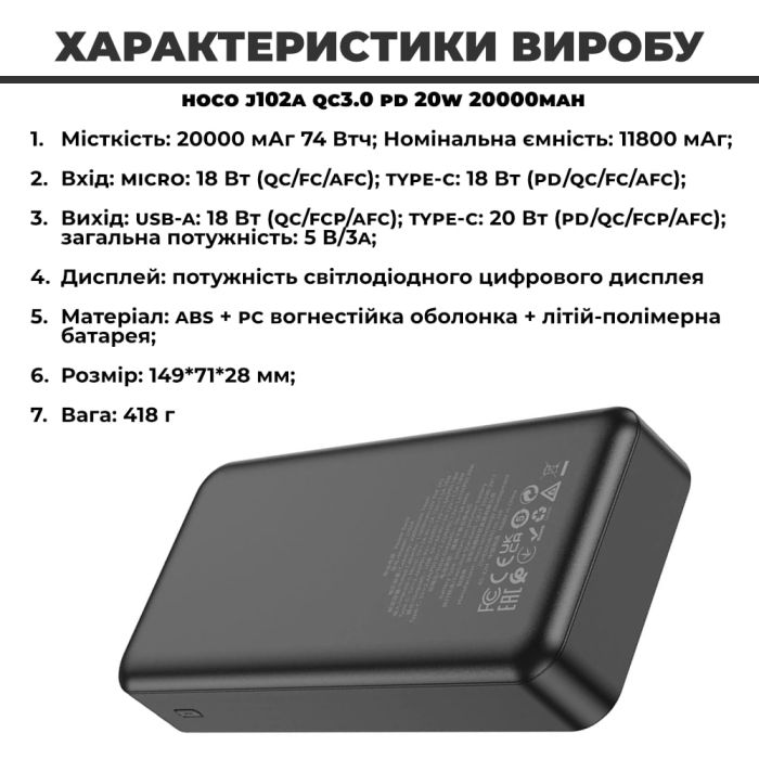 Hoco J102A QC3.0 PD 20W 20000 mAh (33515)