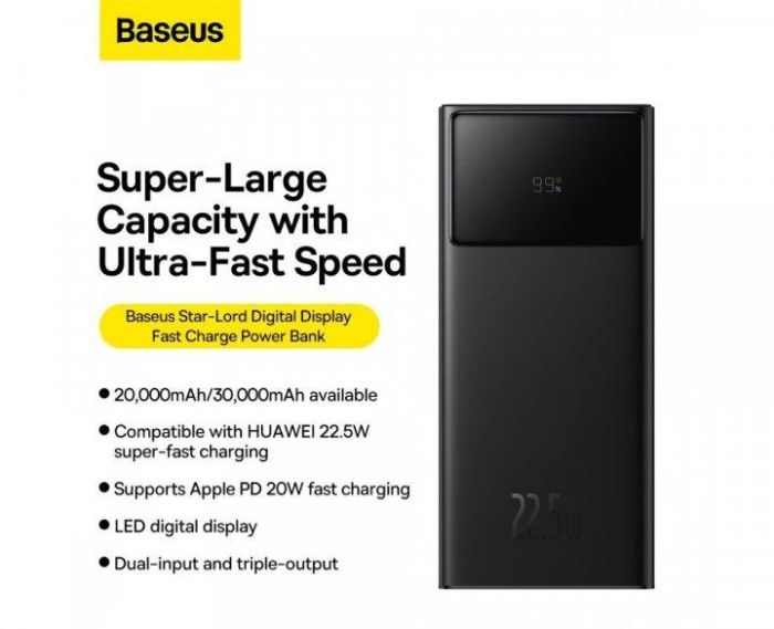 Baseus Star Lord Display 30000 mAh 22.5w PD Black (PPXJ30)